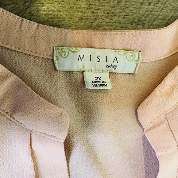 🌻💥NWT Misia Curvy Size 2X Blouse V-Neck Long 3/4 Rolled Sleeves Orange Peach - Picture 7 of 9